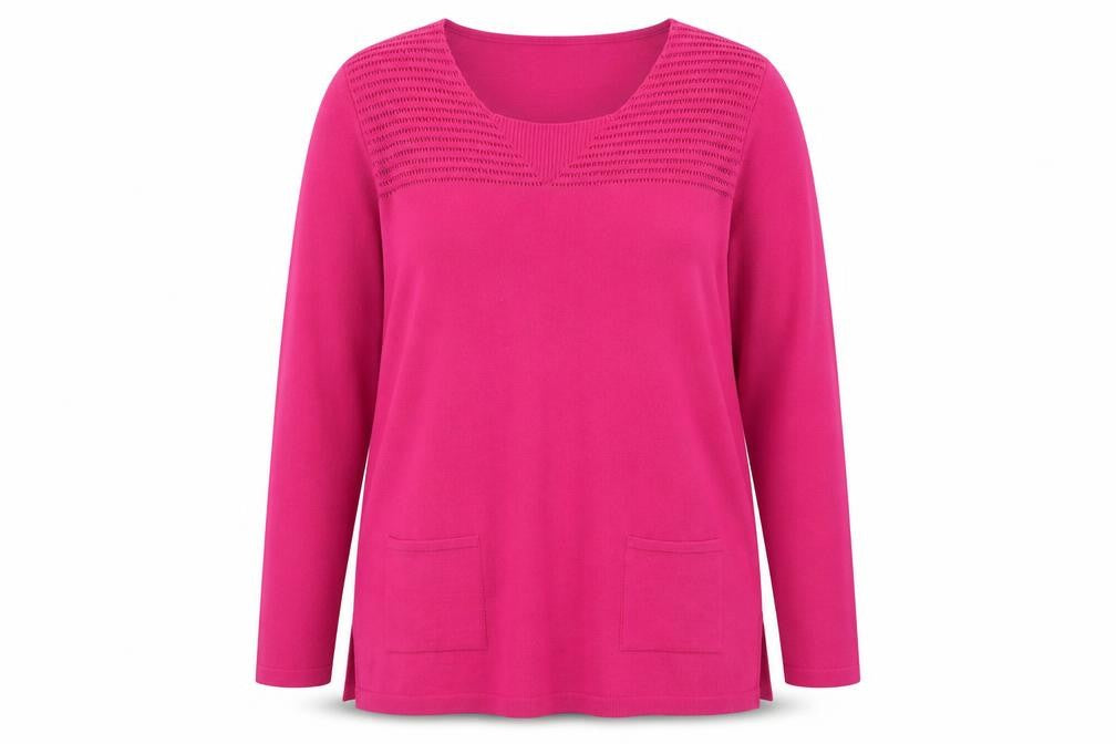 Front view of AFIBEL women’s pink shrug jumper, size UK 16