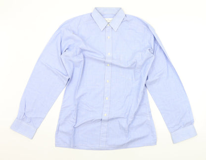 Mens UK Size 15 The Burton Collection Blue  Button-Up Long Sleeve Casual Shirt