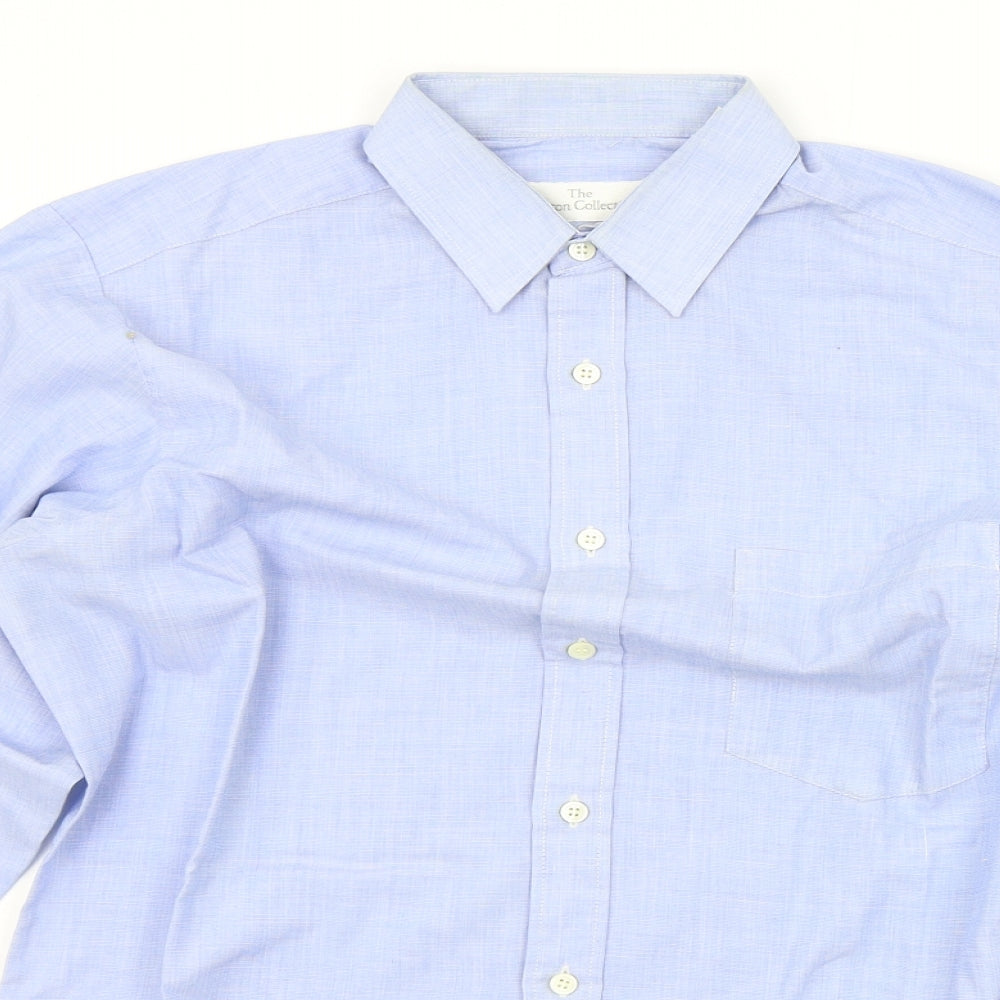 Mens UK Size 15 The Burton Collection Blue  Button-Up Long Sleeve Casual Shirt