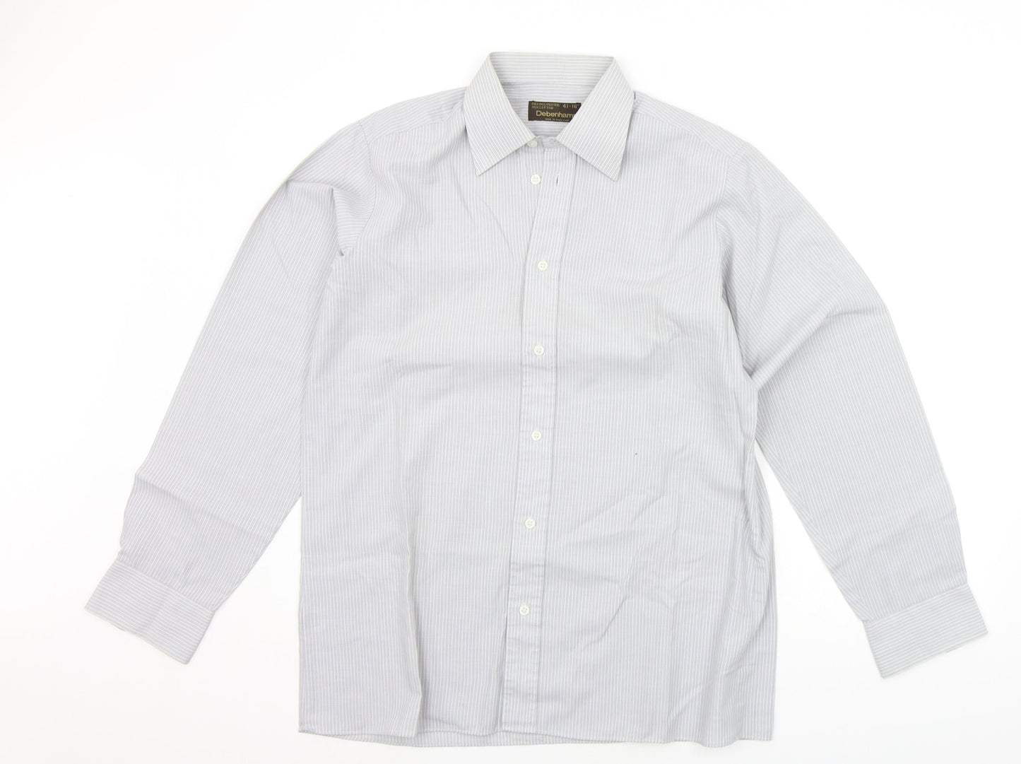 Mens UK Size 16 Debenhams Grey  Button-Up Long Sleeve Casual Shirt