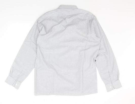 Mens UK Size 16 Debenhams Grey  Button-Up Long Sleeve Casual Shirt