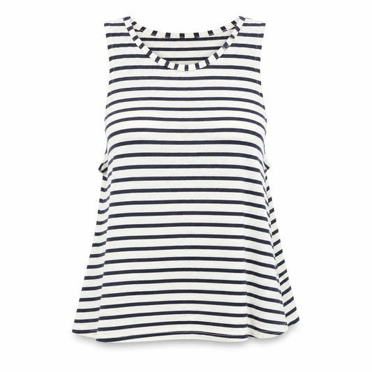Front view of Atmosphere women’s beige striped basic tank, size UK 8