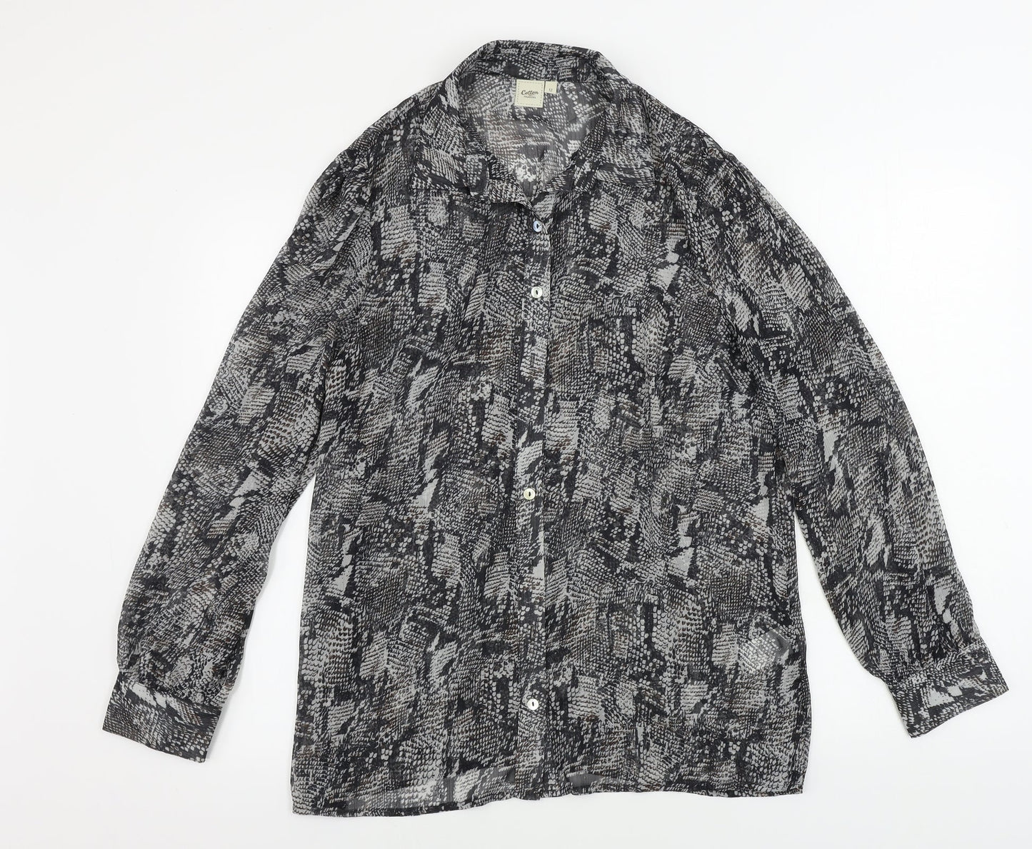 Cotton Traders  Womens Grey Animal Print  Basic Button-Up Size 12