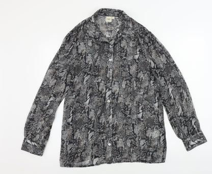 Cotton Traders  Womens Grey Animal Print  Basic Button-Up Size 12