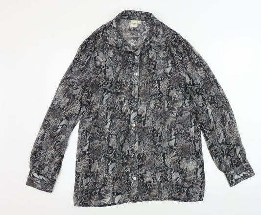 Cotton Traders  Womens Grey Animal Print  Basic Button-Up Size 12