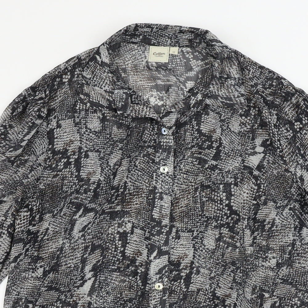 Cotton Traders  Womens Grey Animal Print  Basic Button-Up Size 12