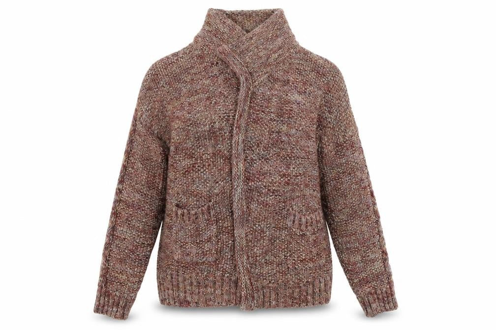 Front view of Marks & Spencer women’s pink cardigan jumper, size UK 14