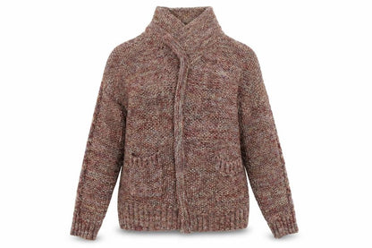 Front view of Marks & Spencer women’s pink cardigan jumper, size UK 14