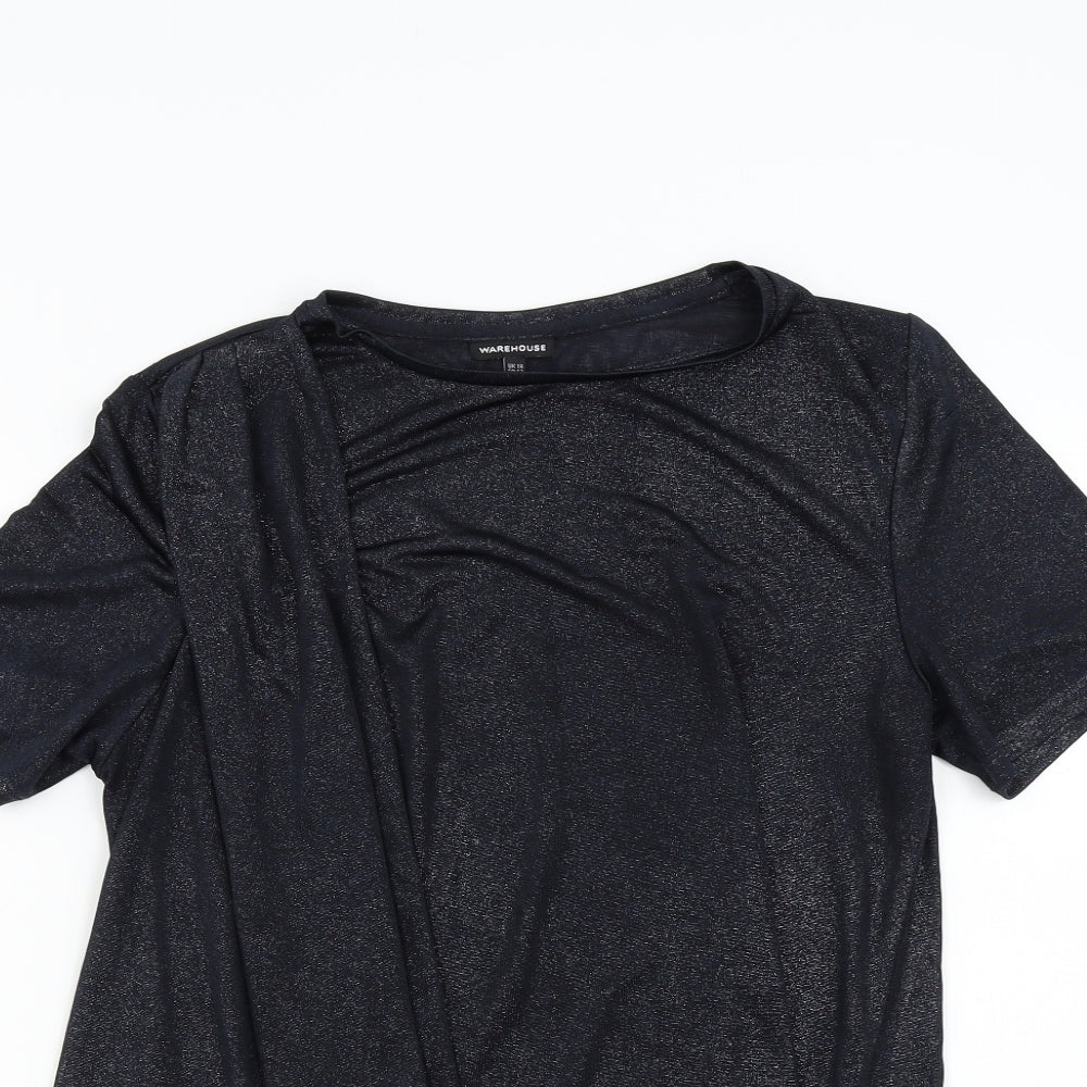Womens UK Size 14 Warehouse Black Basic T-Shirt