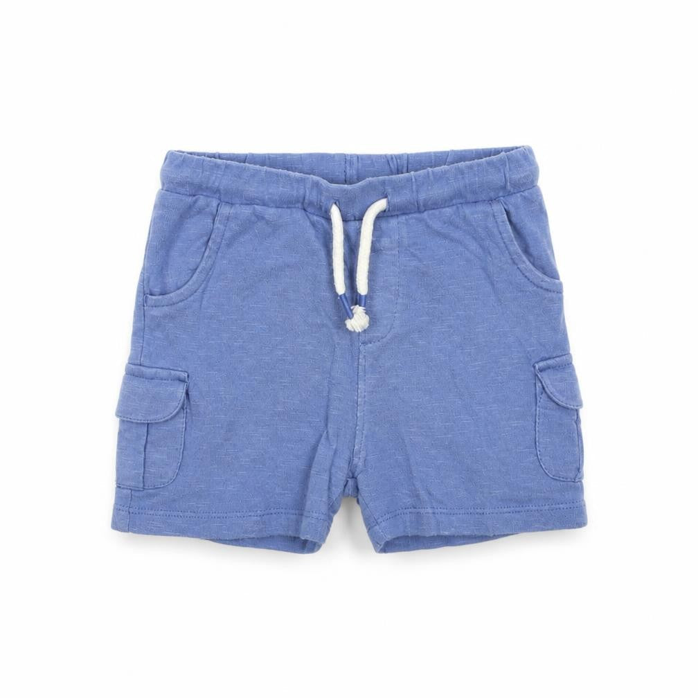 Front view of Marks & Spencer Baby Blue Cargo Trousers, size 12-18, Months - Short