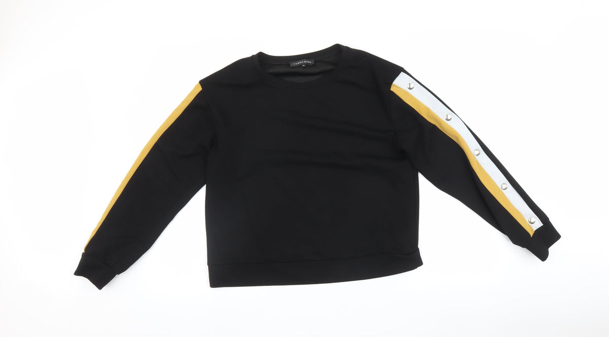 Front view of Cameo Rose women’s black pullover sweatshirt, size M