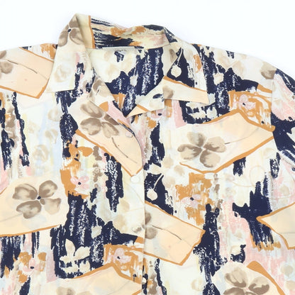 Close-up detail of sky fashion women’s multicoloured floral basic blouse, size UK 16