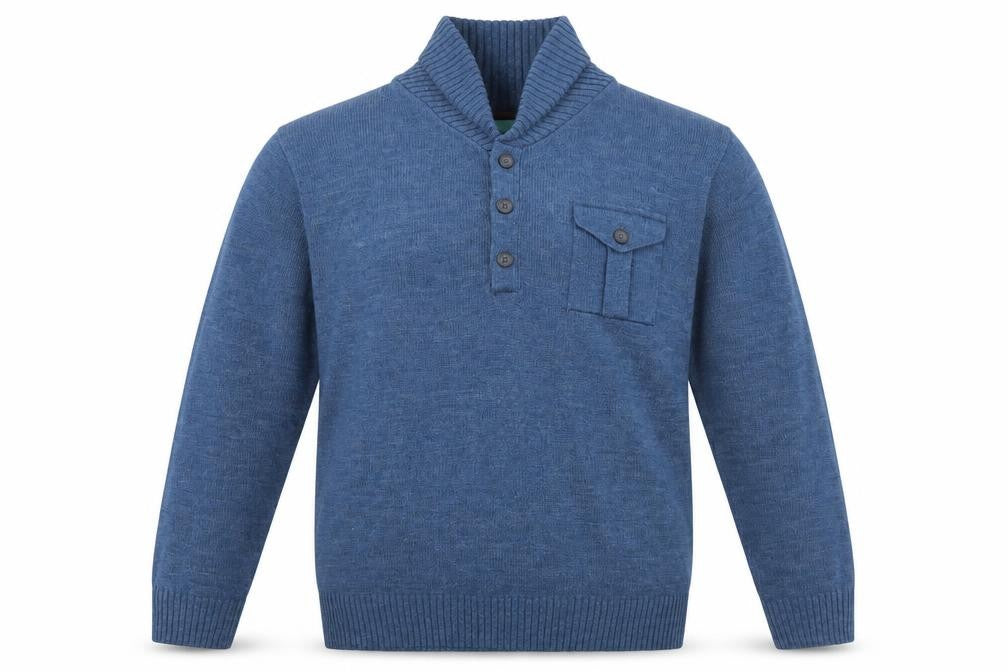 Front view of South Bay men’s blue jumper, size L