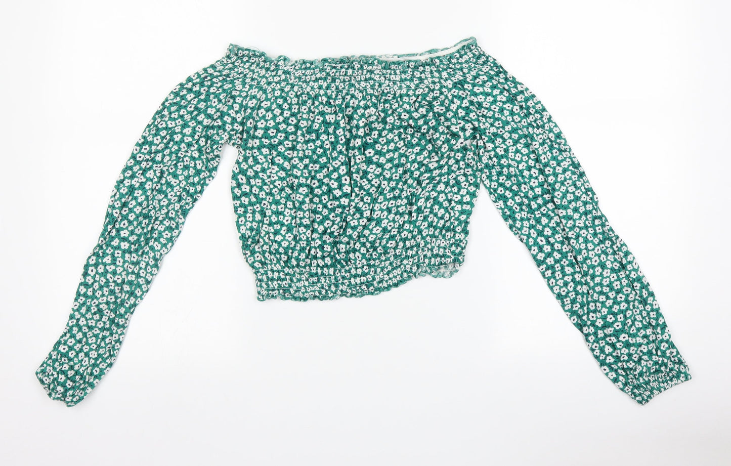 H&M Womens Green Floral  Basic Blouse Size S
