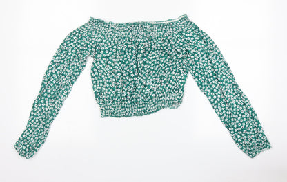 H&M Womens Green Floral  Basic Blouse Size S