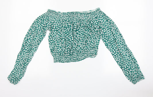 H&M Womens Green Floral  Basic Blouse Size S