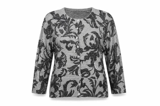 Front view of Matalan women’s grey cardigan jumper, size UK 12