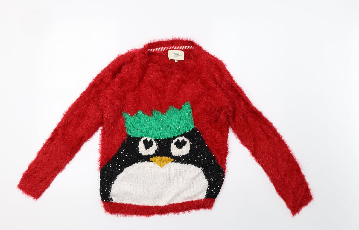 Additional front view of Matalan women’s red pullover sweatshirt, size S, - christmas