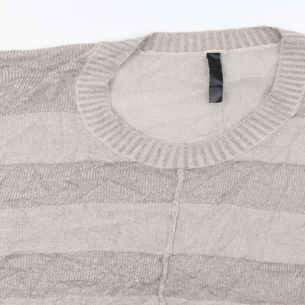Close-up detail of women’s beige pullover sweatshirt, size UK 22