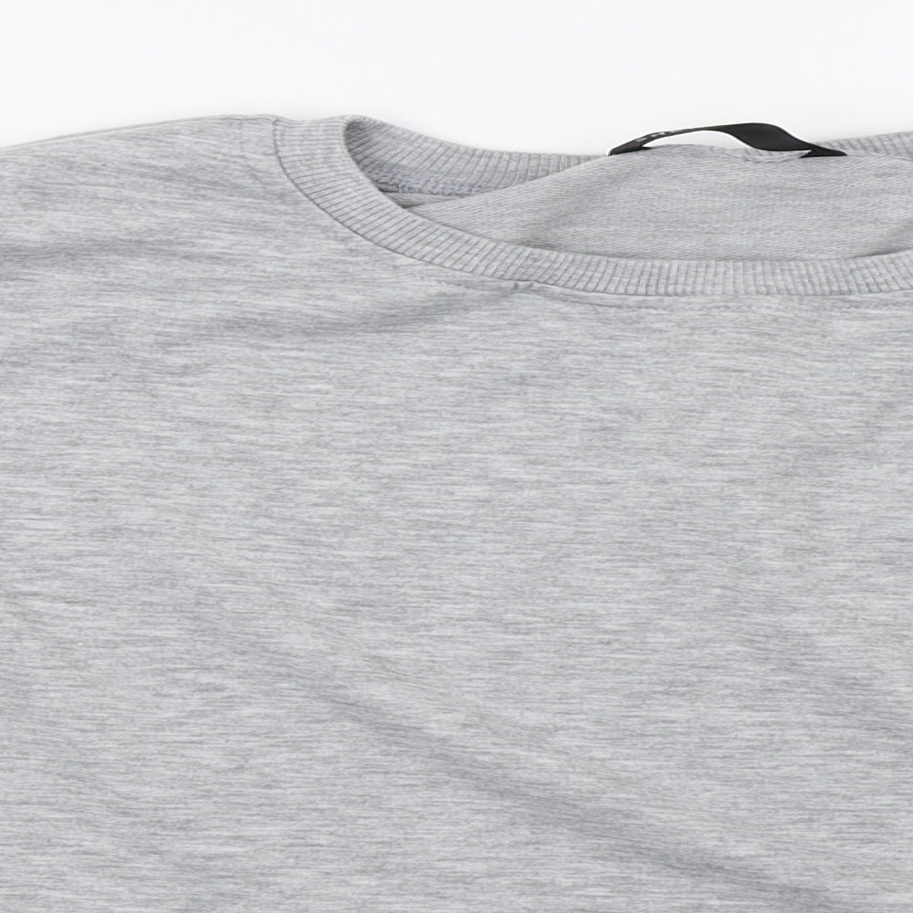 Close-up detail of SHEIN women’s grey pullover hoodie, size L