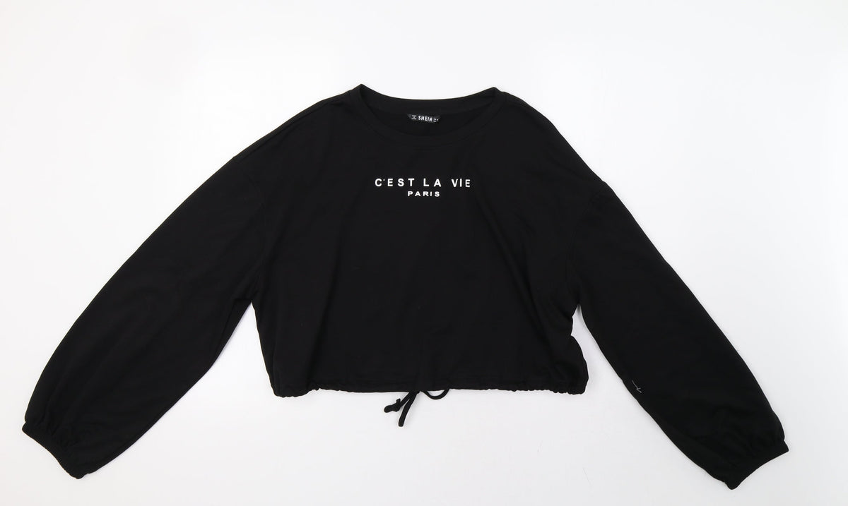Additional front view of SHEIN women’s black pullover sweatshirt, size XL
