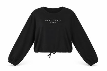 Front view of SHEIN women’s black pullover sweatshirt, size XL