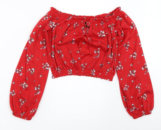 Womens UK Size XS H&M Red Cropped Blouse