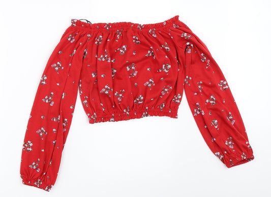 Womens UK Size XS H&M Red Cropped Blouse
