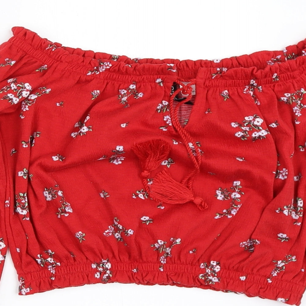 Womens UK Size XS H&M Red Cropped Blouse