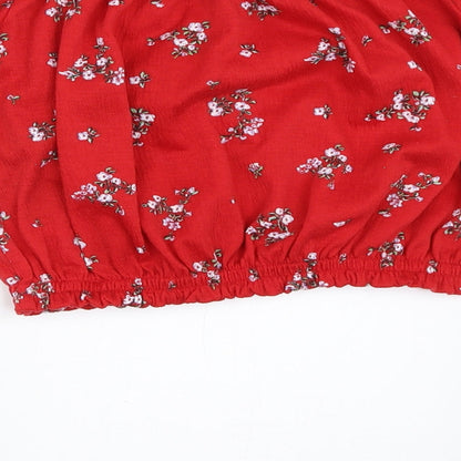 Womens UK Size XS H&M Red Cropped Blouse