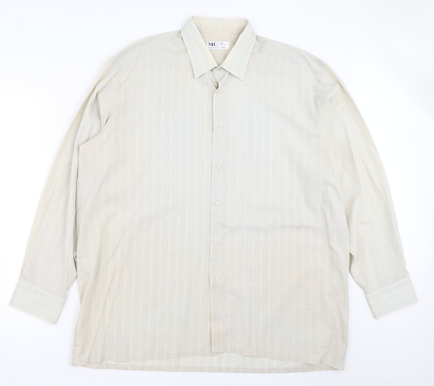 Mens UK Size 17 MC Beige  Button-Up Long Sleeve Casual Shirt