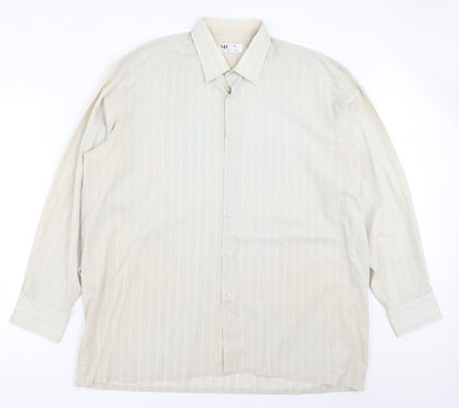 Mens UK Size 17 MC Beige  Button-Up Long Sleeve Casual Shirt