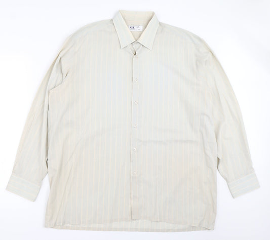 Mens UK Size 17 MC Beige  Button-Up Long Sleeve Casual Shirt
