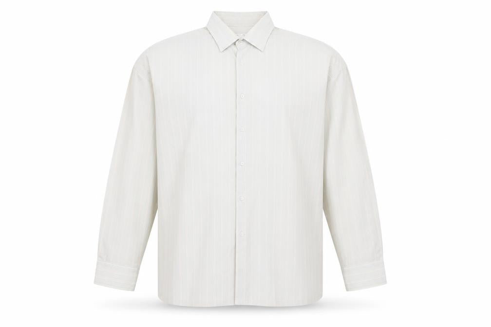 Mens UK Size 17 MC Beige  Button-Up Long Sleeve Casual Shirt