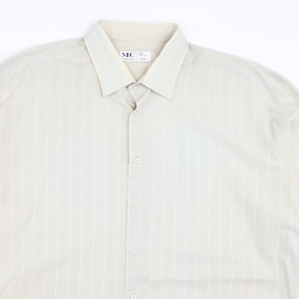 Mens UK Size 17 MC Beige  Button-Up Long Sleeve Casual Shirt