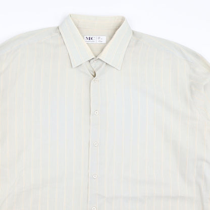 Mens UK Size 17 MC Beige  Button-Up Long Sleeve Casual Shirt
