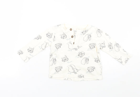 Fred & flo Girls Ivory Animal Print  Basic T-Shirt Size 6-9 Months  - Disney