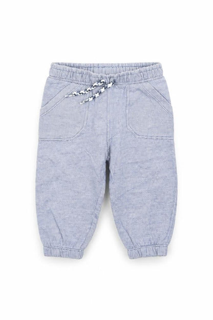 Front view of F&F boys’ blue striped sweatpants, size 6-9, months