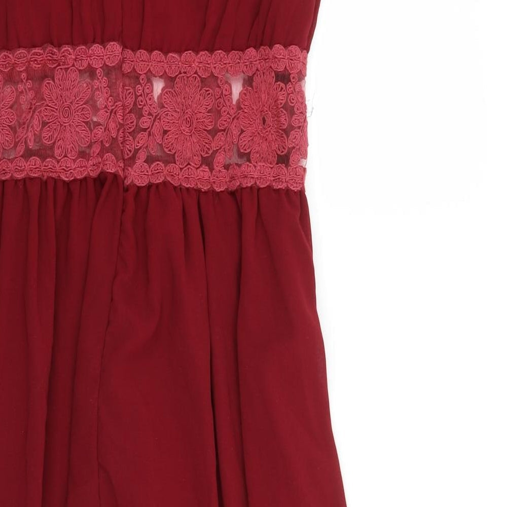 Brand and care label for Emamoda women’s red a-line, size M