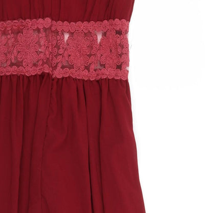 Brand and care label for Emamoda women’s red a-line, size M