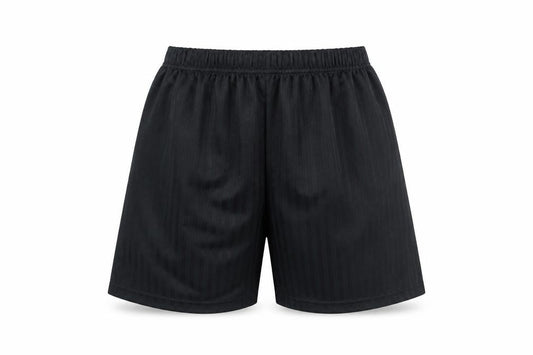 Front view of Buk ta boys’ black striped sweat shorts, size 14, years