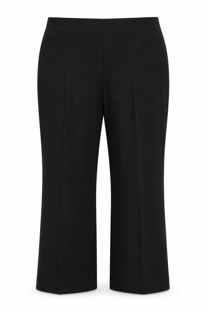 Front view of F&F women’s black striped trousers, size UK 18, 25-inch leg