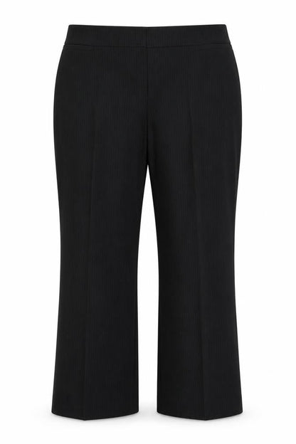 Front view of F&F women’s black striped trousers, size UK 18, 25-inch leg