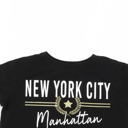 miss evie Girls Black Geometric  Basic T-Shirt Size 9-10 Years