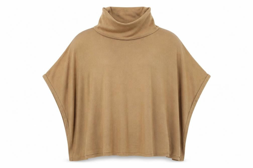 Front view of Charter Club women’s brown overcoat poncho, size S