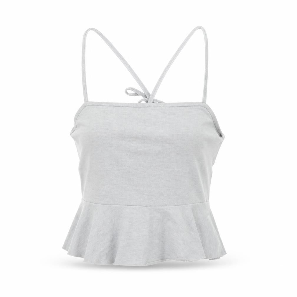 Front view of River Island women’s grey cropped tank, size UK 10