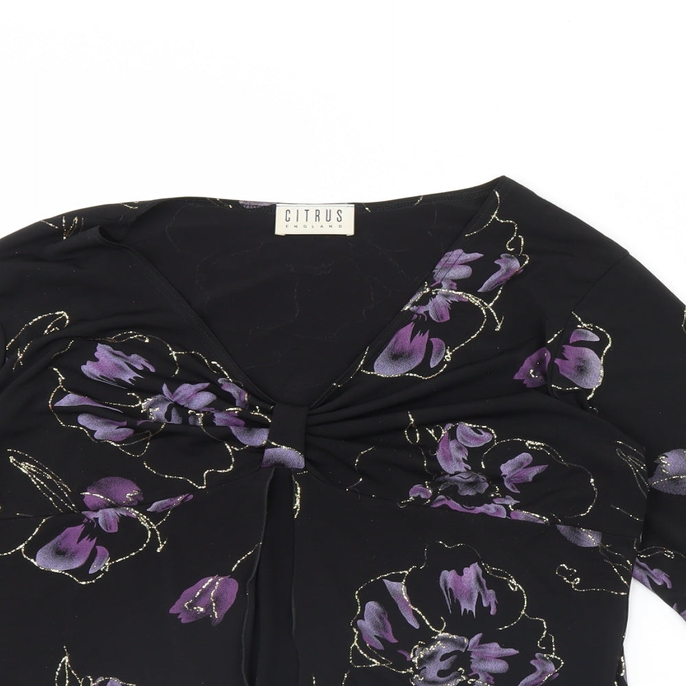 Womens UK Size 16 Citrus Black Basic Blouse