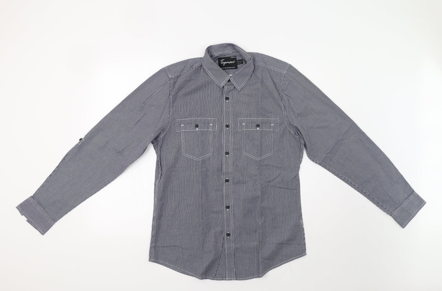 Topman Mens Blue Striped   Button-Up Size M