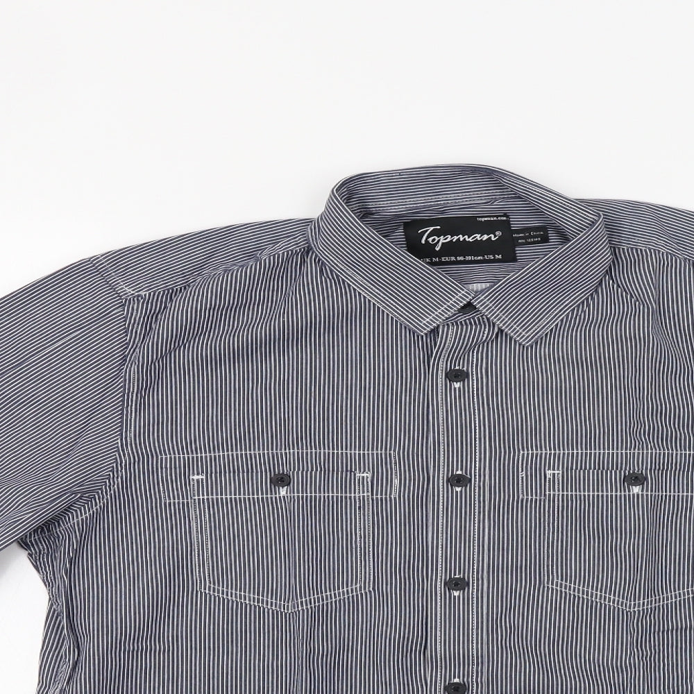 Topman Mens Blue Striped   Button-Up Size M