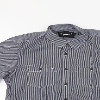 Topman Mens Blue Striped   Button-Up Size M